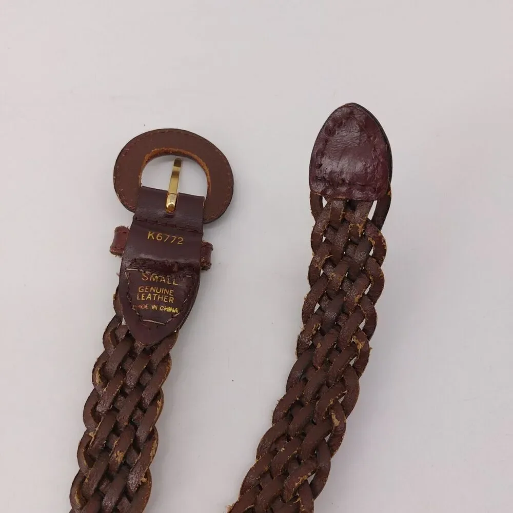 Womens Small Belt Braided Brown Leather Belt Casual Classic 32